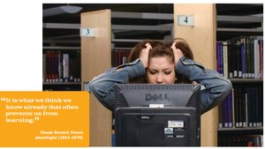 Student stressed at computer, quote about prior knowledge