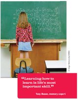 Student at chalkboard, quote about learning skills