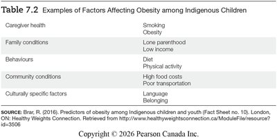 Table of factors affecting obesity among Indigenous children