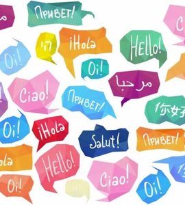 Speech bubbles with greetings in multiple languages