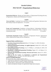 Detailed syllabus for Organizational Behaviour course
