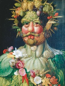 Painting with face made of vegetables, illustrating face recognition