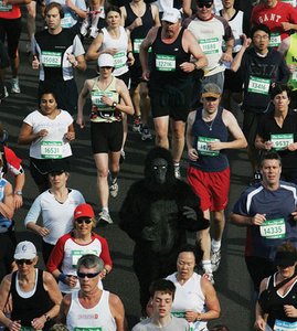 Person in gorilla suit among runners illustrating inattentional blindness