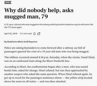 News article about bystanders not helping a mugged man
