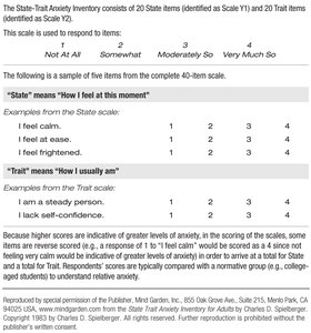 Sample items from the State-Trait Anxiety Inventory