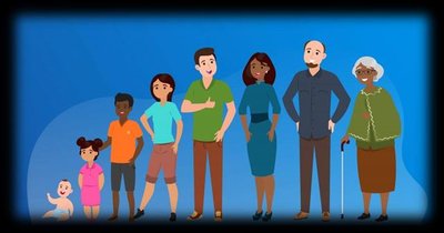 Illustration of different stages of the human lifespan, from infancy to old age