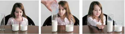 Conservation task: child observing liquid in different shaped containers
