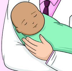 Illustration of Jean Piaget, founder of developmental psychology, holding a baby