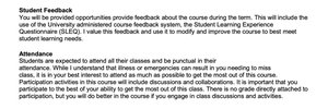 Attendance and feedback policies screenshot