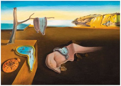 Surrealist painting of melting clocks, symbolizing the fluidity of memory