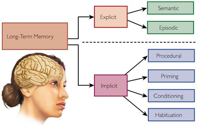Diagram of explicit and implicit memory subtypes