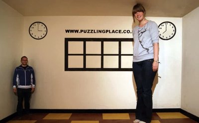 Ames room illusion demonstrating size and depth perception