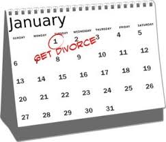 Calendar with 'Get Divorce' marked on January 1, symbolizing 'Divorce Month'