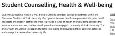 Student Counselling, Health & Well-being information