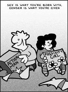 Cartoon illustrating sex vs. gender