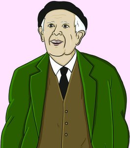 Illustration of G. Stanley Hall with book on adolescence