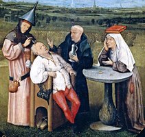Historical painting depicting early psychological treatment (trepanation)