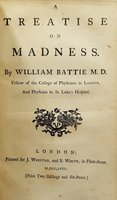 Title page of 'A Treatise on Madness' by William Battie