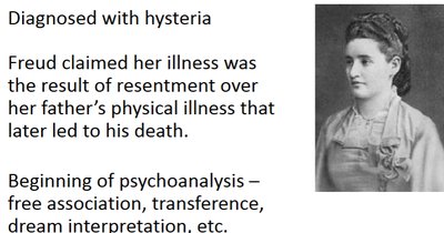 Historical case of Anna O, diagnosed with hysteria, foundational to psychoanalysis
