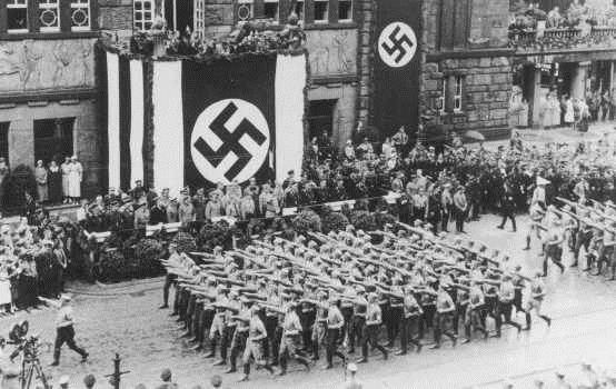Nazi soldiers marching in formation