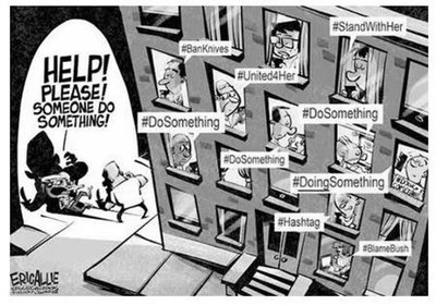 Cartoon illustrating bystander effect with people watching and not helping