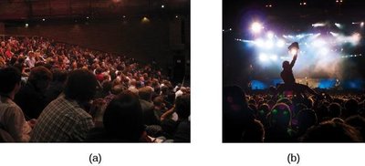 Audience at lecture and rock concert