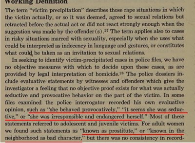 Excerpt discussing victim precipitation and evaluative statements in police files