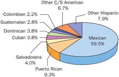 Pie chart of Hispanic population by origin
