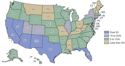 Map of Hispanic American population by state