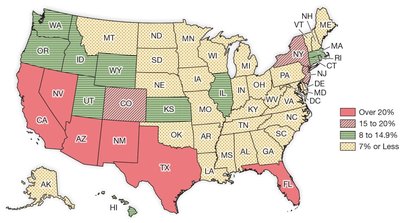 Map of Latinos as a percentage of eligible voters by state