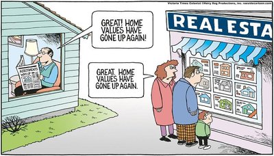 Real estate cartoon illustrating rising home values