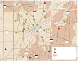 Map comparing Target and Family Dollar store locations