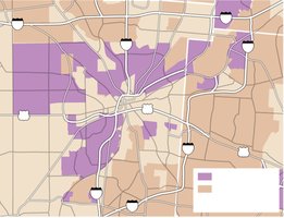 Map showing food deserts in Dayton, Ohio