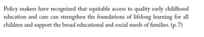 Text excerpt on policy makers recognizing the value of equitable ECEC access