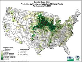 Corn production and ethanol plants in the USA