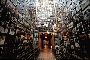 Holocaust memorial with photographs of victims