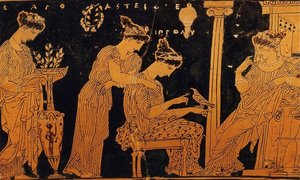 Ancient Greek women in domestic setting, highlighting household management