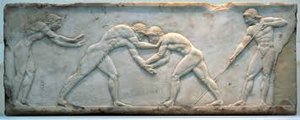 Ancient Greek wrestling, illustrating athletic values and competition