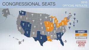 Map of congressional seat changes based on census data