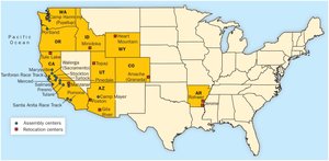 Map of Japanese American internment camps during World War II