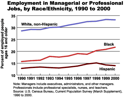 Employment in Managerial or Professional Jobs by Race/Ethnicity