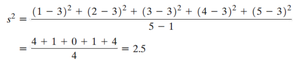 Calculation of sample variance for 1,2,3,4,5