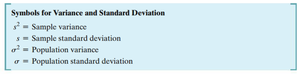 Symbols for variance and standard deviation