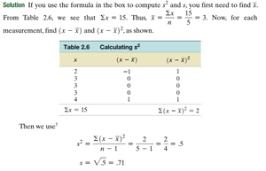 Calculation of variance and standard deviation for 2,3,3,3,4