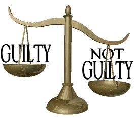 Scales of justice: Guilty vs Not Guilty, analogy for hypothesis testing