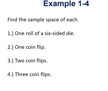 Sample space examples for dice and coins