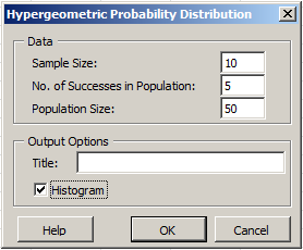 PHStat hypergeometric probability dialog box