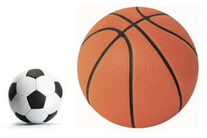 Pictogram of basketball and soccer ball with misleading area