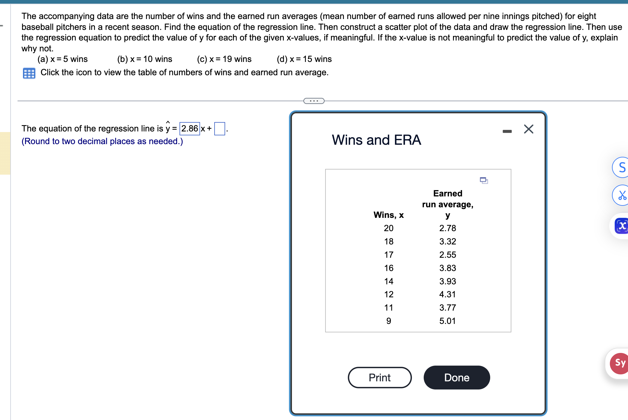 Wins and ERA table