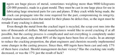 Ingots hypothesis test scenario description